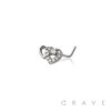 MULTI CZ DOUBLE HEART 316L SURGICAL STEEL L-SHAPE NOSE RING